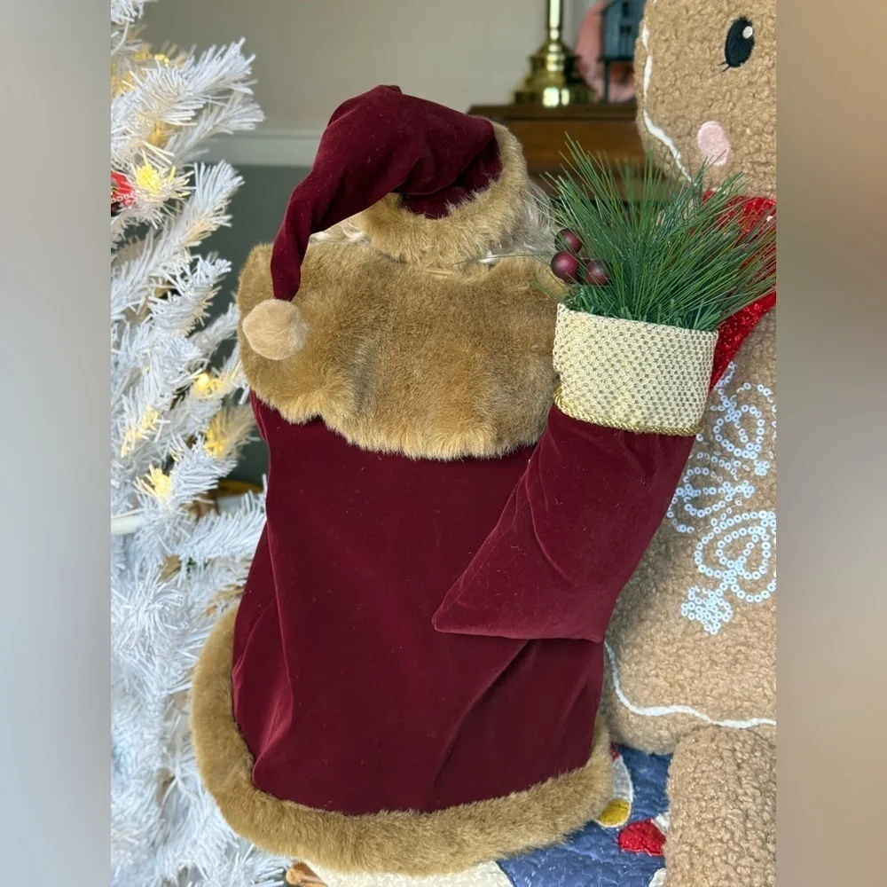 Vintage 1993 Large Santa Red Velvet Holiday Decor